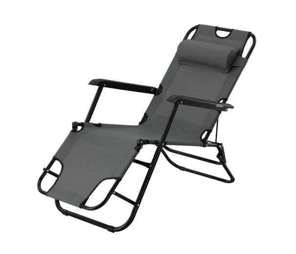 Folding garden lounger with headrest, grey