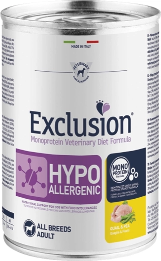 Exclusion hüpoallergeenne konserv koertele vutikonserv hernega 200 g