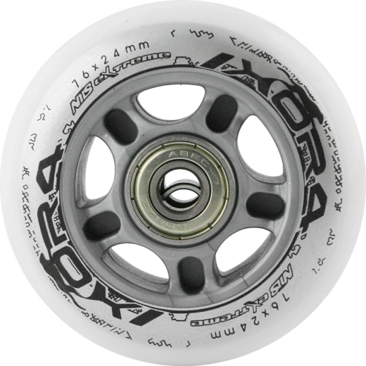 Valgete PU rulluiskurataste komplekt 76 × 24 mm ABEC 7 laagritega NILS EXTREME