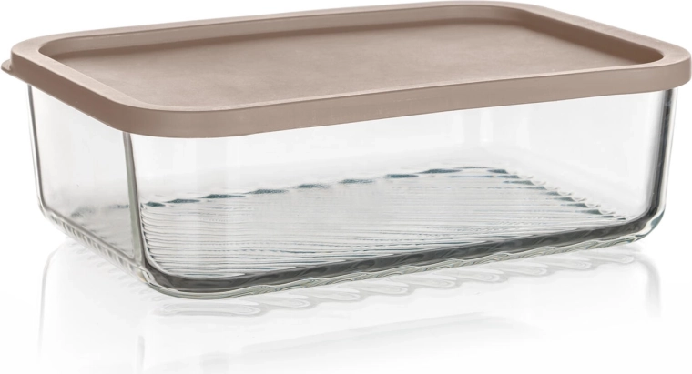 Klaasist toidukarp WAVE 1,55 l tihendava latte-tooni kaanega