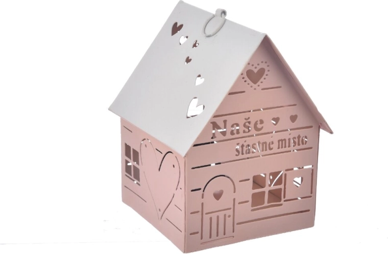 Metal tealight house with heart “Ours” – pink