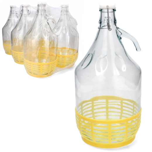 Klaasist punutud plastkorviga 5 l damiaanpudel mehaanilise sulguriga