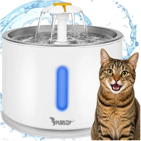 Purlov automatic water fountain for dogs and cats 2.4 l with filter and LED