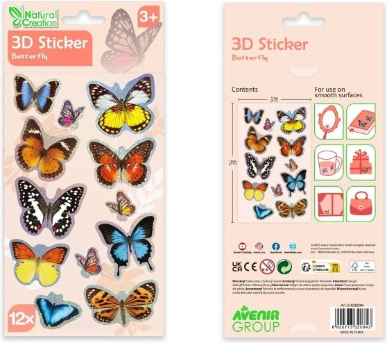 3D liblikakleepsud AVENIR, komplekt 12 tk