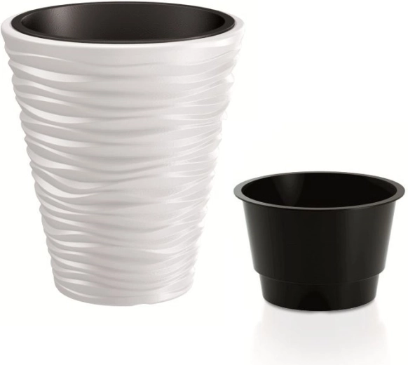 Plastist lillepott Sand sisuga 29,5 cm valge