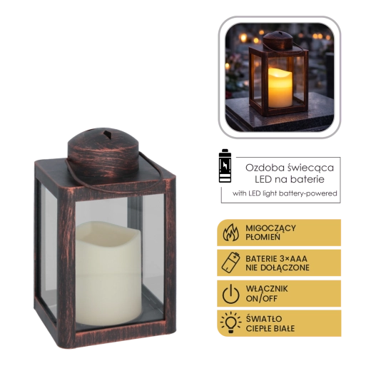Lantern with LED candle 10 × 10 × 17 cm black