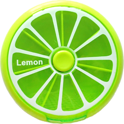 Round pill organizer with lemon motif 9 × 2.5 cm