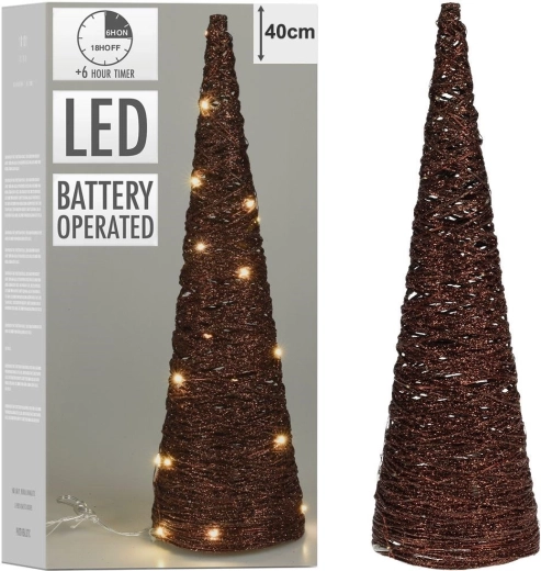 Pruun koonusekujuline helendav jõulupuu, 20 LED-i, 36,5 cm