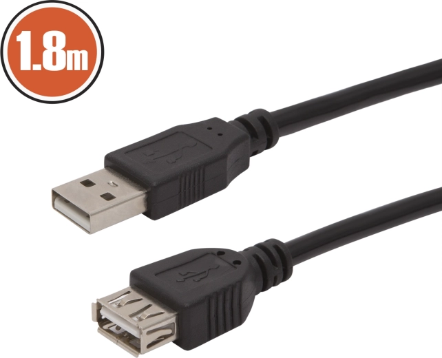 USB-A pikenduskaabel, 1,8 m, must