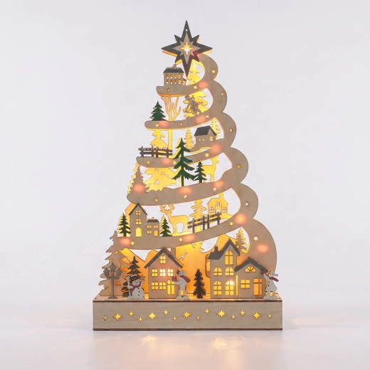 Solight LED wooden Christmas tree with decorations, 45 cm