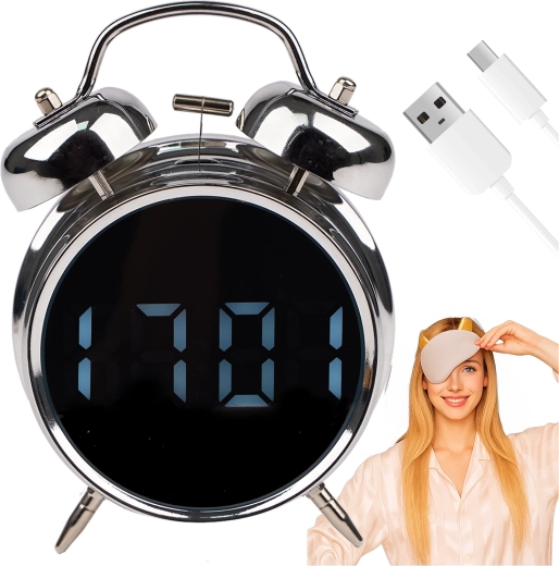 Izoxis retro digital alarm clock with metal bells and LED display - 1 piece