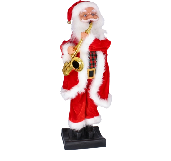 Mängiv jõulukuju Mikuláš saksofoniga 81 cm – 1 tk