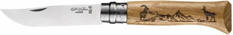 Opinel N°08 Inox Animalia taskunuga 8,5 cm, tammepuit, mägikitse motiiv