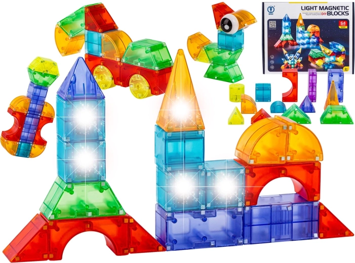Magnetilised konstruktsioonilised helendavad 3D klotsid – 64 osa