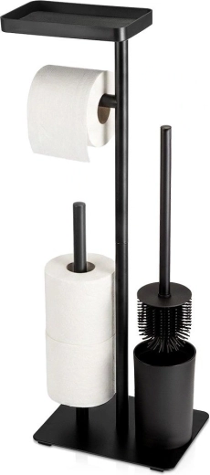 Toilet paper stand with brush Vilde, black 65 cm