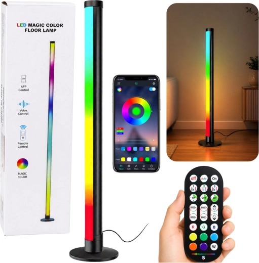 RGB LED nurgapõrandalamp 90 cm muusikarežiimi, rakenduse ja kaugjuhtimispuldiga