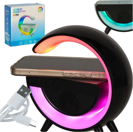 RGB LED-lamp juhtmevaba laadija ja kõlariga, must