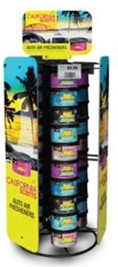 Three-sided rotating stand for California Scents car air fresheners