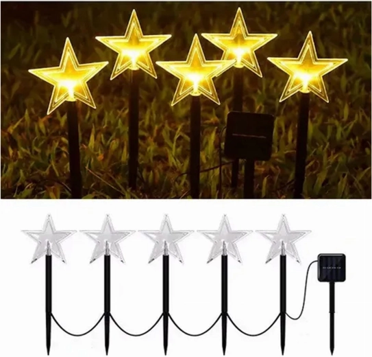 Tähekujulised päikeseenergial töötavad LED-aiavalgustid - 5 tk