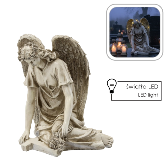 Ingli kuju ristiga ja LED-pärgaga, beež 34 × 26,5 × 38 cm