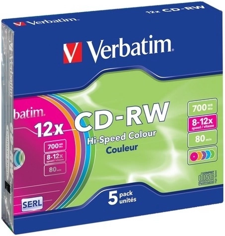 Verbatim CD-RW Colour 700 MB 12x õhukeses karbis – 5 tk