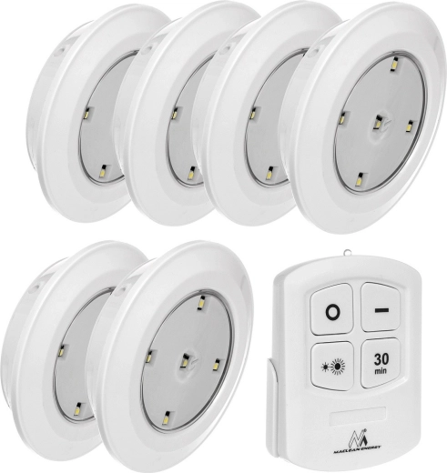 Komplekt 6 LED-valgustit kaugjuhtimispuldiga MACLEAN ENERGY MCE165, patareitoitega