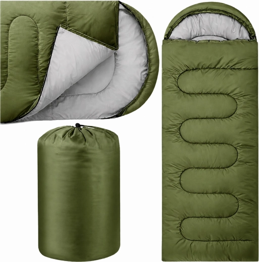 Mummy camping sleeping bag 2-in-1 with hood 210 × 70 cm, green