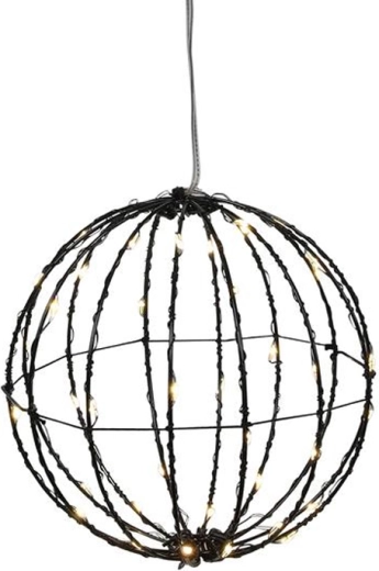 Jõulukaunistus musta kuuli kujul, taimeriga, 40 LED-i, 15 cm