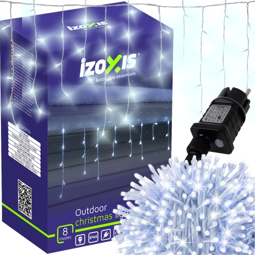 Christmas LED string lights – icicles 300 LED 15 m cool white IP44 Izoxis