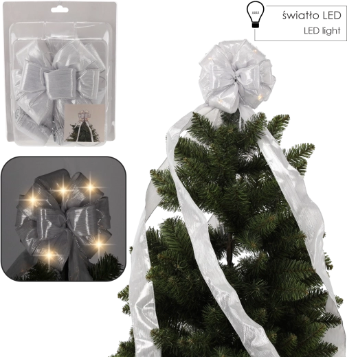 Silver LED Bow Topper for Christmas Tree 1.8 m