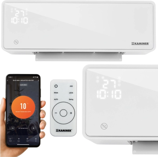 KAMINER ZELVIONi õhkkardin Wi‑Fi ja kaugjuhtimispuldiga, 1000 W / 2000 W, must – Valge