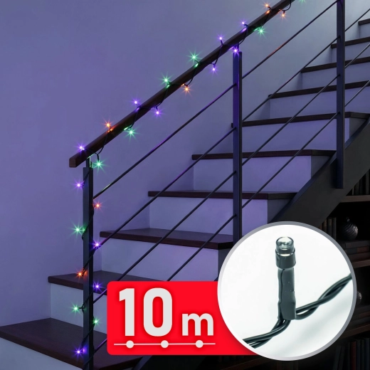 Multicolor LED light chain 10 m, 200 LEDs, green cable