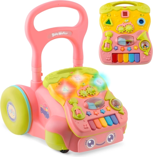 2-ühes-1 käimistugi muusika ja eemaldatava paneeliga RICOKIDS, roosa