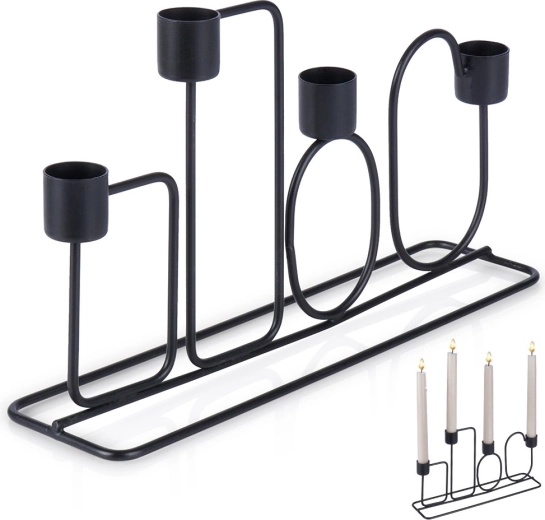 Metal black candle holder for 4 taper candles 27 × 7 × 16 cm