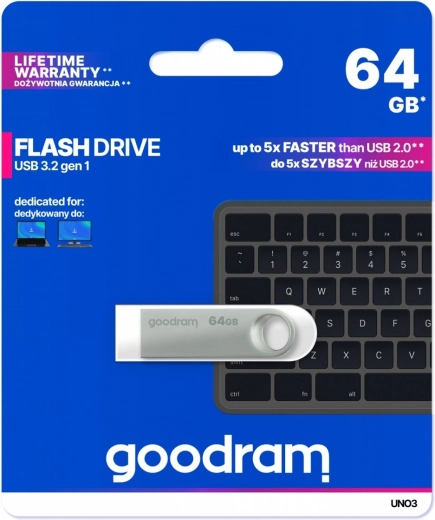 USB-mälupulk UNO3 64GB USB 3.2 Gen1 hõbedane