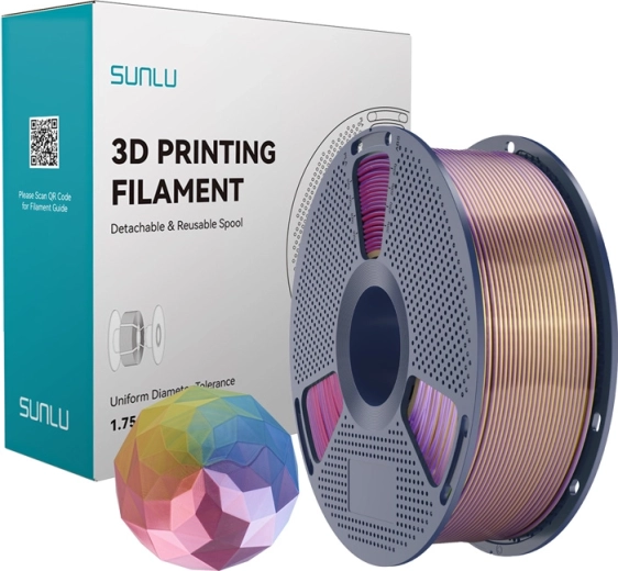 Sunlu PLA+ Silk neljavärviline filament sinine–lilla–punane–kuldne