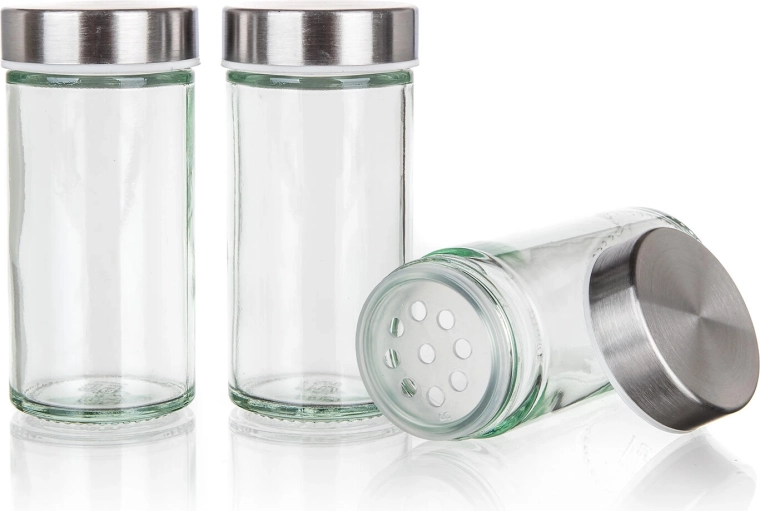 12 clear glass spice jars
