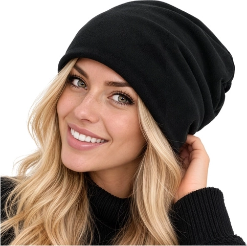 Winter beanie hat Trizand black with fleece lining