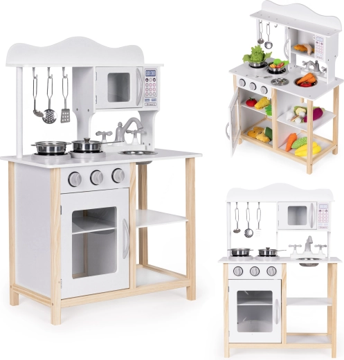 Valge puidust laste mänguköök ahju ja tarvikutega Ecotoys