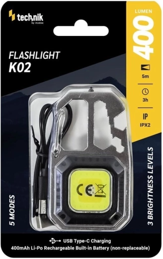 Technik MT-K02 COB LED töövalgusti võtmehoidja karabiiniga ja USB‑C-ga, 400 lm