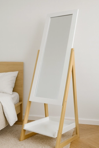 Põrandapeegel puidust jalgade ja riiuliga 40 × 36 × 150 cm