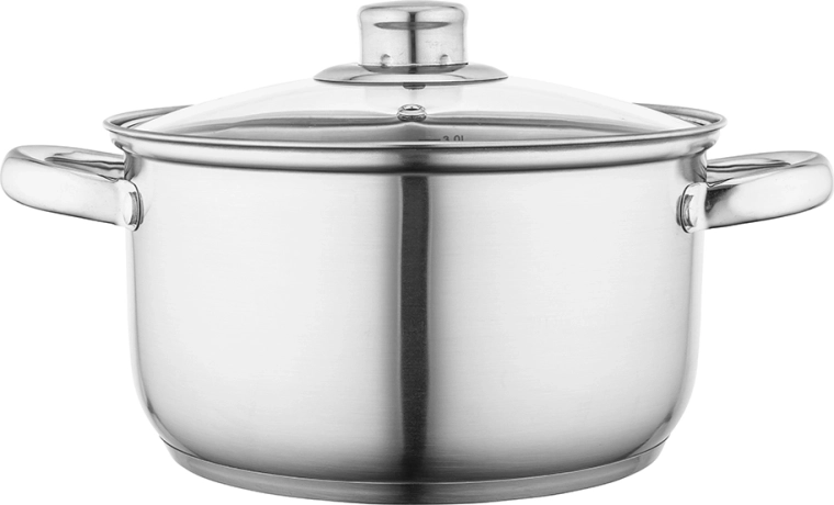 Roostevabast terasest pott Fabio 20 cm, 3,6 l klaaskaanega