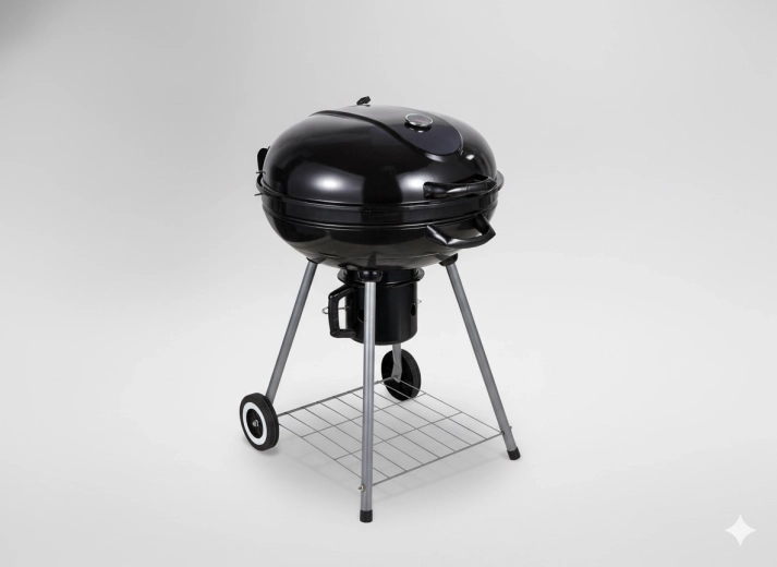 Ümmargune söegrill kaane, tuhasahtli ja ratastega 66 × 57 × 85 cm