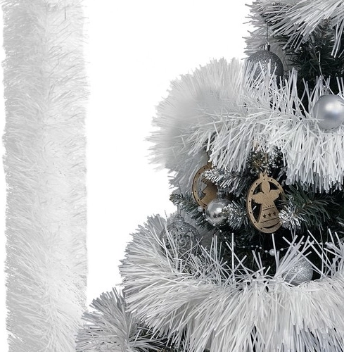 Ruhhy white Christmas garland for tree 6 m