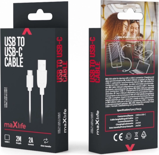Maxlife USB–USB‑C kaabel 2 m valge