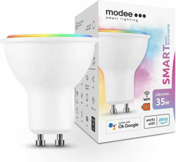Nutikas LED-lamp GU10 4,7 W, värviline ja valge, hämardatav – Modee Tuya Wi‑Fi