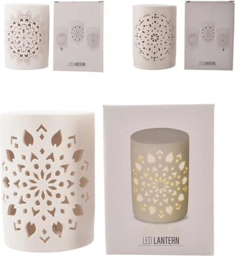 Portselaanist LED-küünal mandala motiiviga, valge