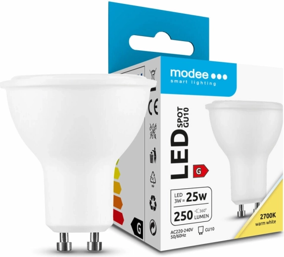 Modee LED punktlamp GU10 3 W, 250 lm, soe valge 2700 K