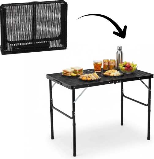 Kokkupandav matkalaud must 90 × 60 cm, kõrgus 40/70 cm