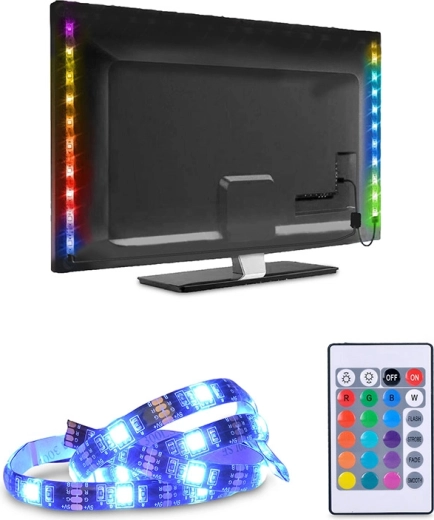 Solight LED RGB-riba telerile ja arvutile, 2 × 50 cm, USB, lüliti ja kaugjuhtimispuldiga
